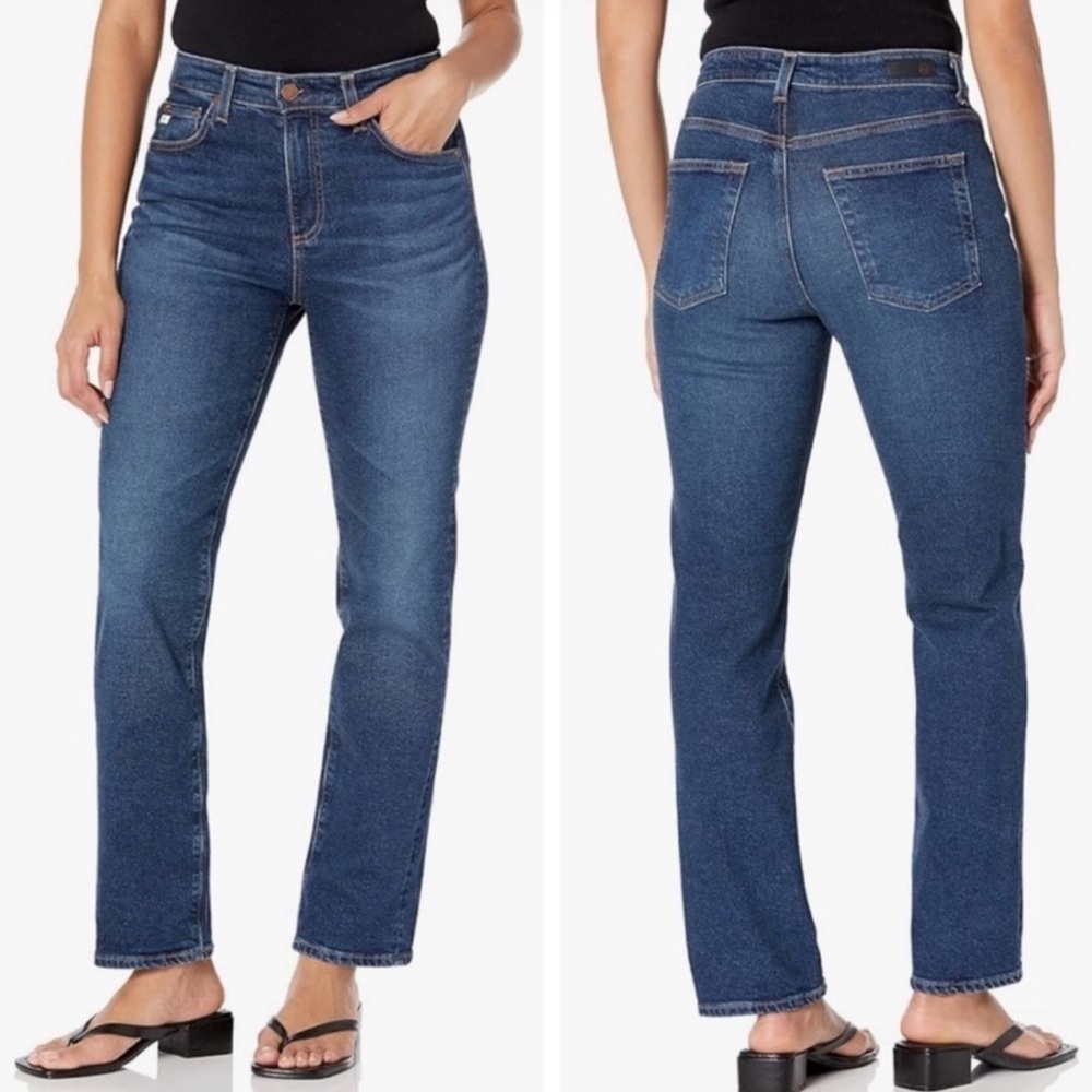 AG ADRIANO GOLDSCHMEID Saige High Rise Straight Contour 360 Dark Wash Blue Jeans